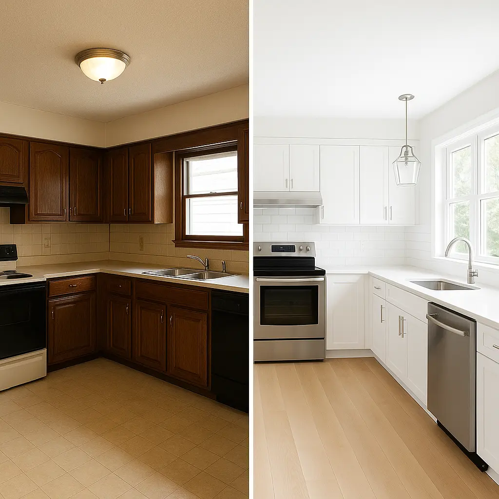 Cabinet Painting Before After: Dark to Light Transformations in Langley